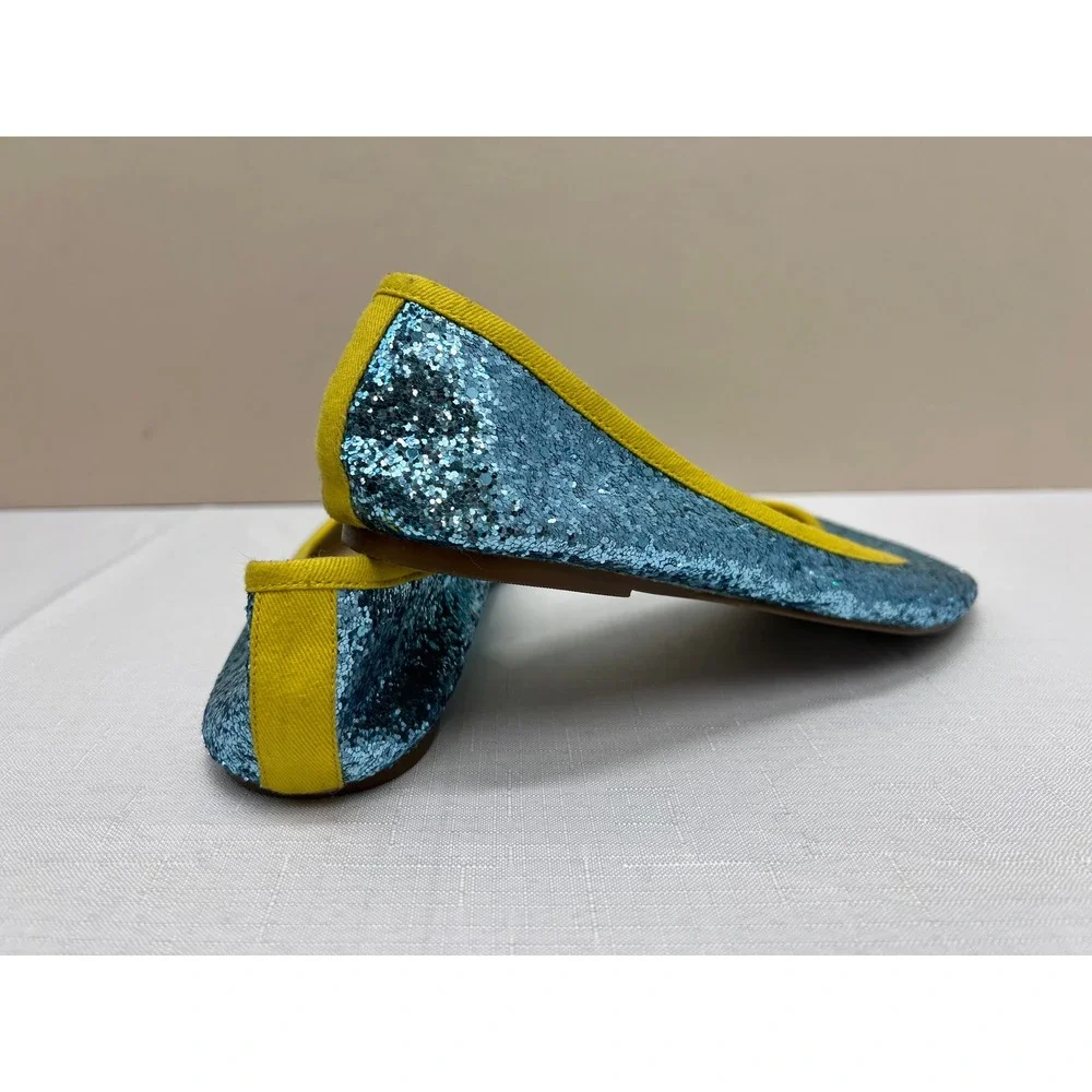 Mini Boden Ballet Flats Kids Size 37 Blue Good Glitter Yellow Trim Slip On
